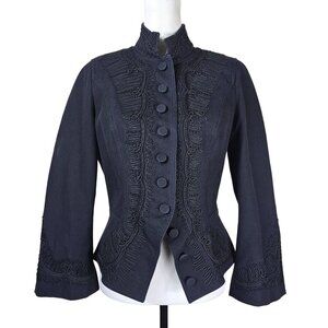 Charles Chang-Lima Womens Black Embroidered Military Style Jacket Peplum Sz 10